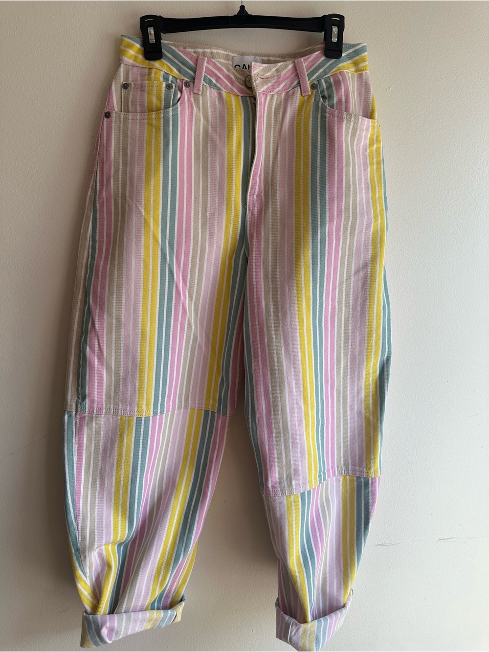 Ganni Pastel Striped Denim Skirt in Pink, Yellow, Mint, White